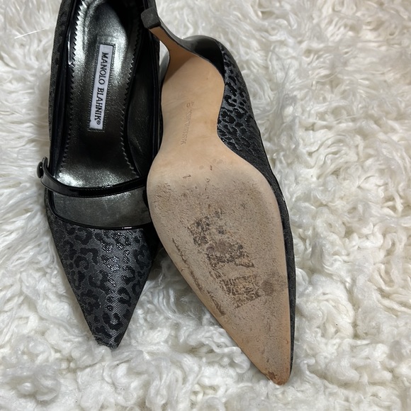 🌟Manolo Blahnik Black Gray Leopard Pointed Toe Heel Size 40 - Picture 5 of 8